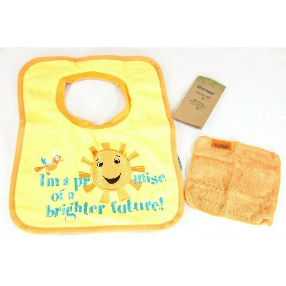 New Norwex Baby Bib Yellow Sunshine & Purple Tree +Washcloth Set of 2 Microfiber